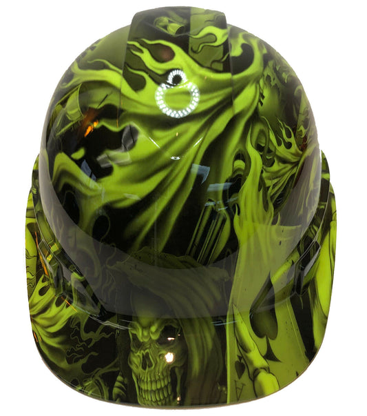 Custom Hydro Dipped Hard Hat Ridgeline Cap Style Hi Vis Green Ace Of Skulls