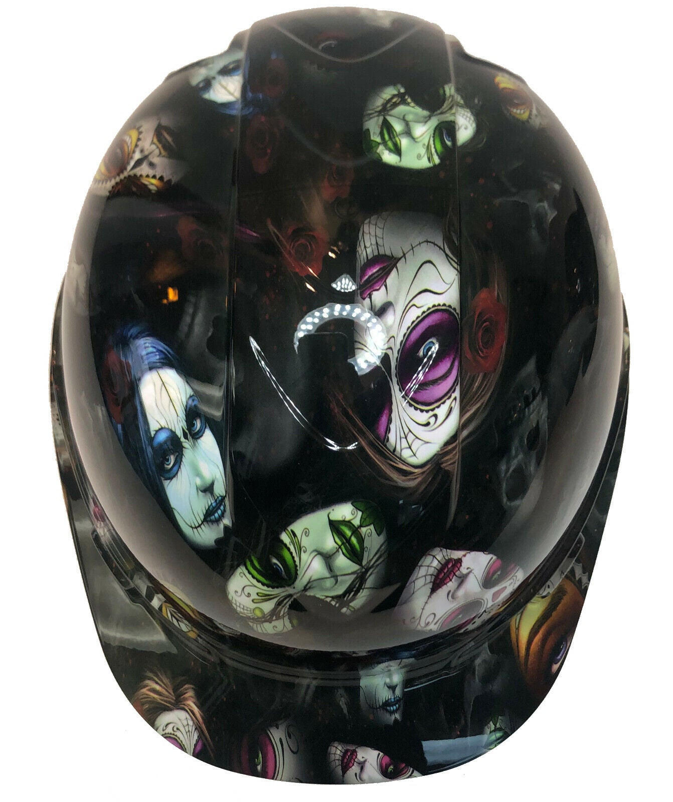 Custom Hydro Dipped Hard Hat Ridgeline Cap Style Day Of The Dead Sugar Skulls