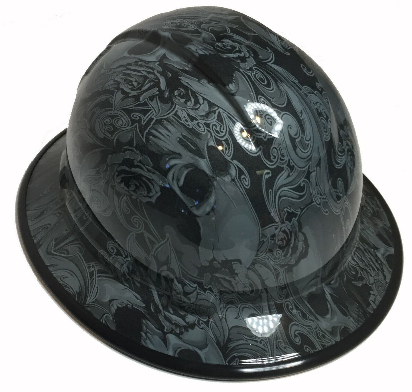 Hydro Dipped Hard Hat Ridgeline Full Brim Custom Slate Gray Filigree Skulls