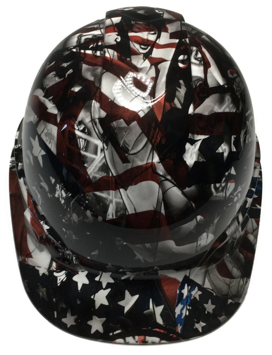 Hydro Dipped Custom Hard Hat Ridgeline Cap Style Fantasy Chic American Flags