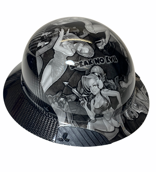 Black and White Naughty No Evil Lift DAX Fifty 50 Carbon Fiber Full Brim Hard Hat