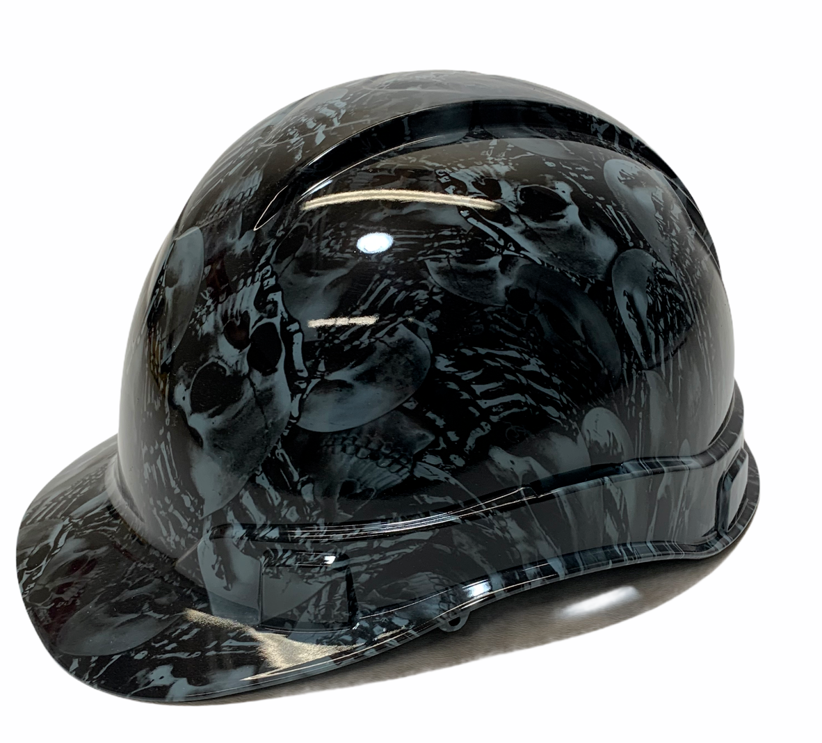 Hydro Dipped Hard Hat Ridgeline Cap Style Custom Slate Gray No Evil Skeleton