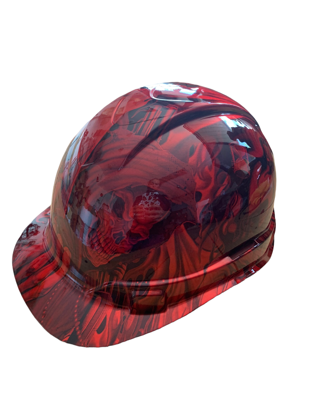 Custom Hydro Dipped Hard Hat Ridgeline Cap Style Kandy Red Ace of Skulls