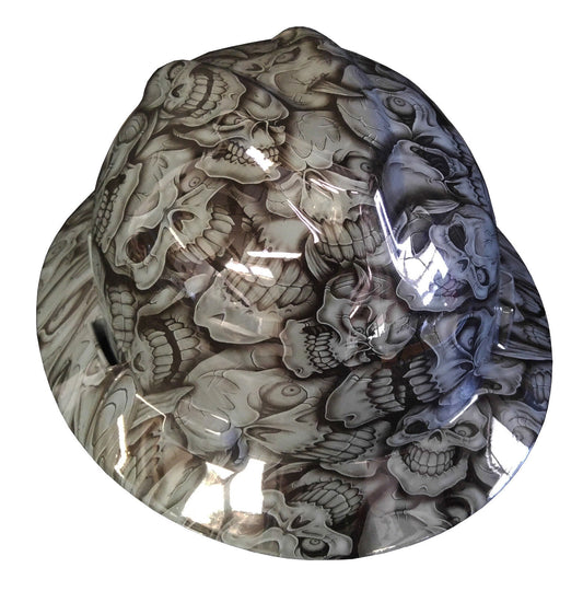 Custom Hydro Dipped Hard Hat MSA Full Brim Gray Insanity Skulls