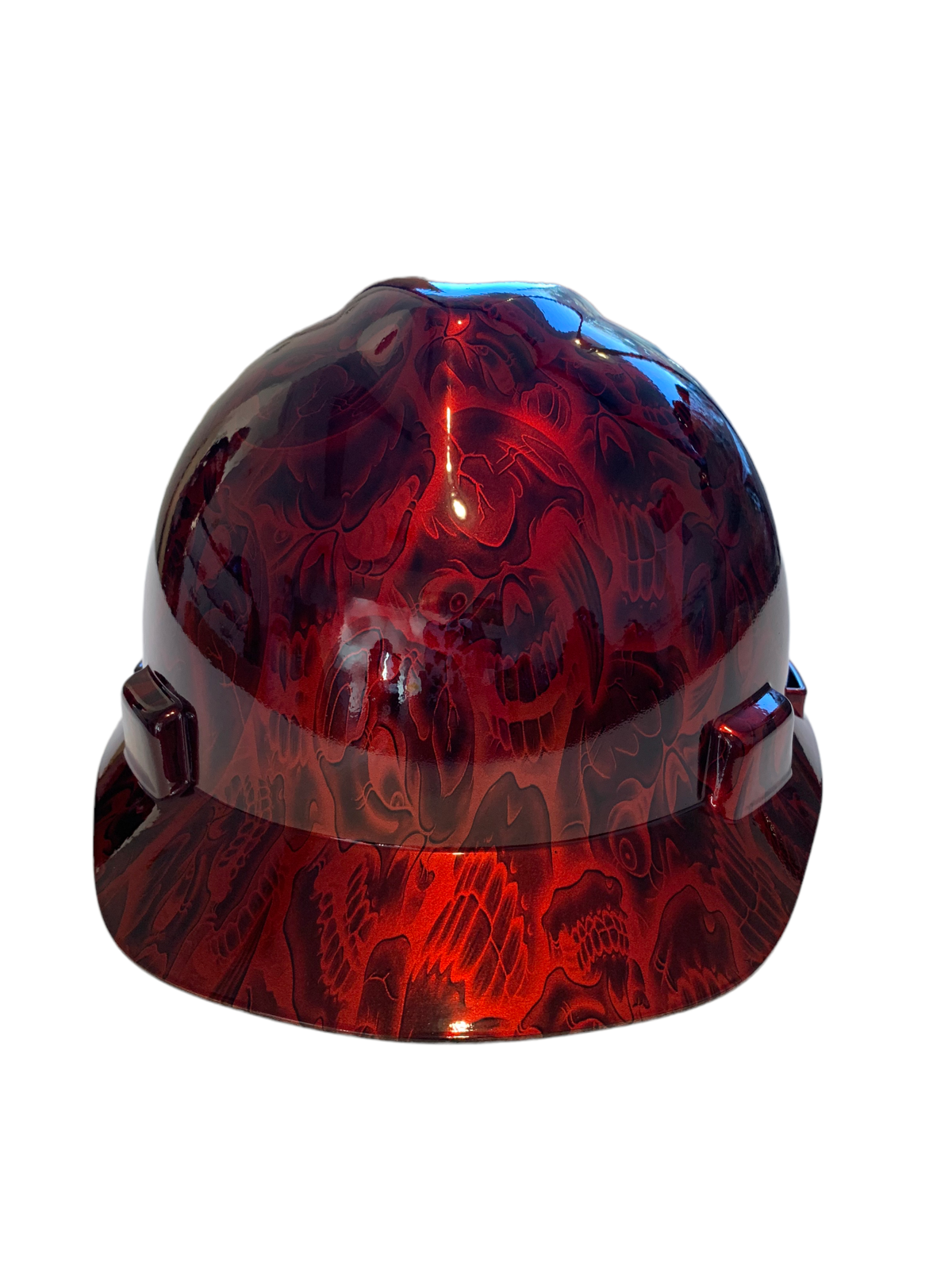 Hard Hat MSA Cap Style Custom Hydro Dipped Kandy Red Negative Insanity Skulls