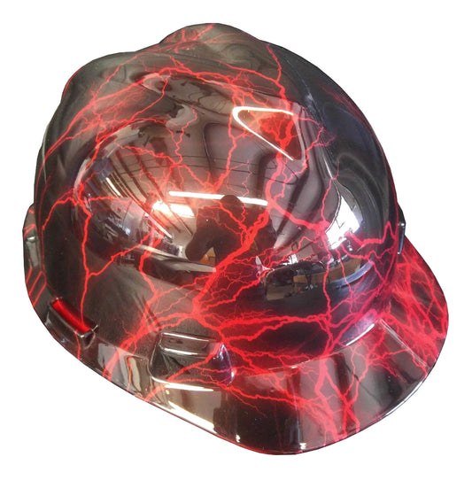 Hydro Dipped Hard Hat MSA Cap Style Red Lightning