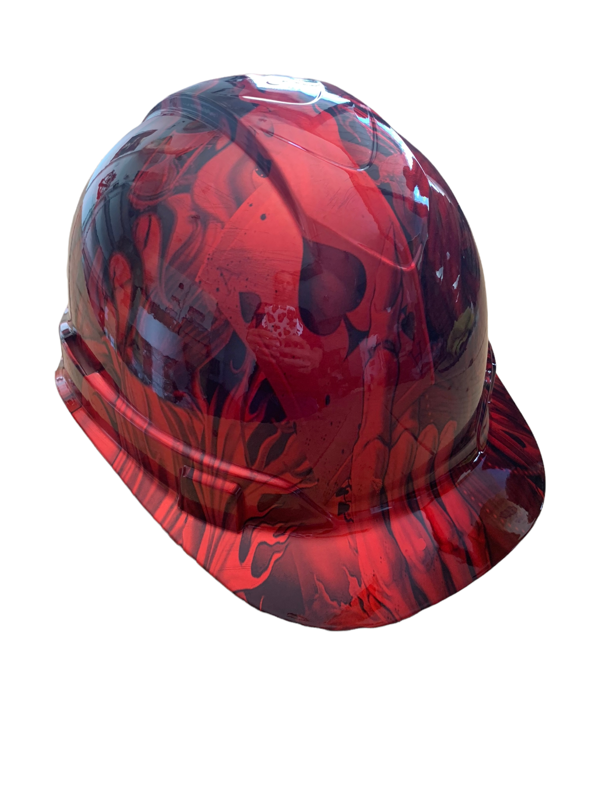 Custom Hydro Dipped Hard Hat Ridgeline Cap Style Kandy Red Ace of Skulls