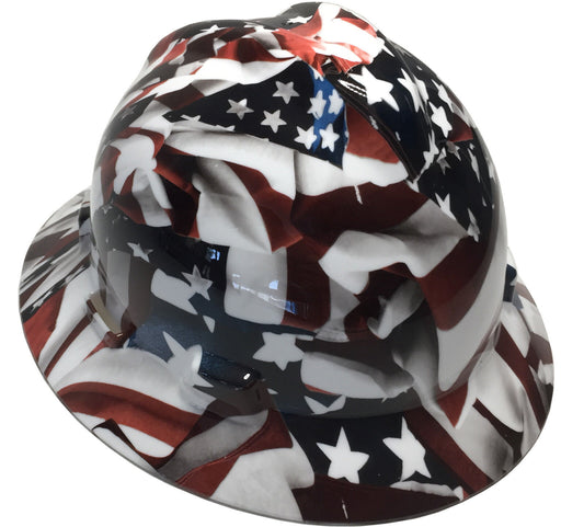 Hydro Dipped Hard Hat MSA Full Brim American Flags