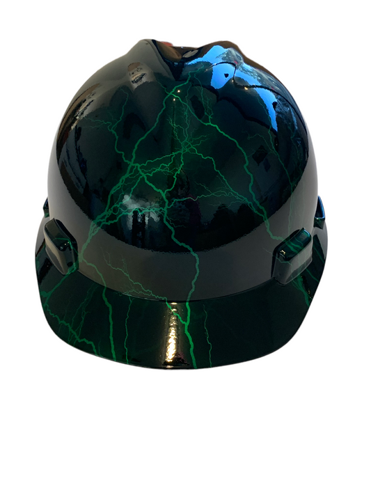 Hard Hat MSA V-Gard Cap Style Custom Hydro Dipped Kandy Green Lightning