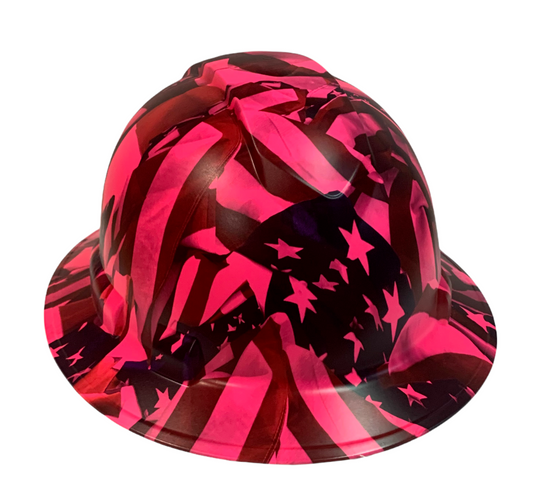 Custom Hydro Dipped Hard Hat Ridgeline Full Brim Pink Negative American Flags