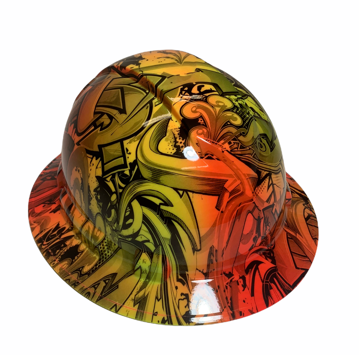 Hydro Dipped Hard Hat Ridgeline Full Brim Custom Yellow/Multi Color Graffiti