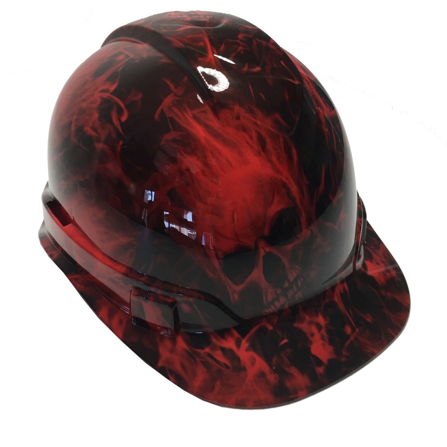 Hard Hat Ridgeline Hydro dipped Cap Style custom Red Flaming Skulls