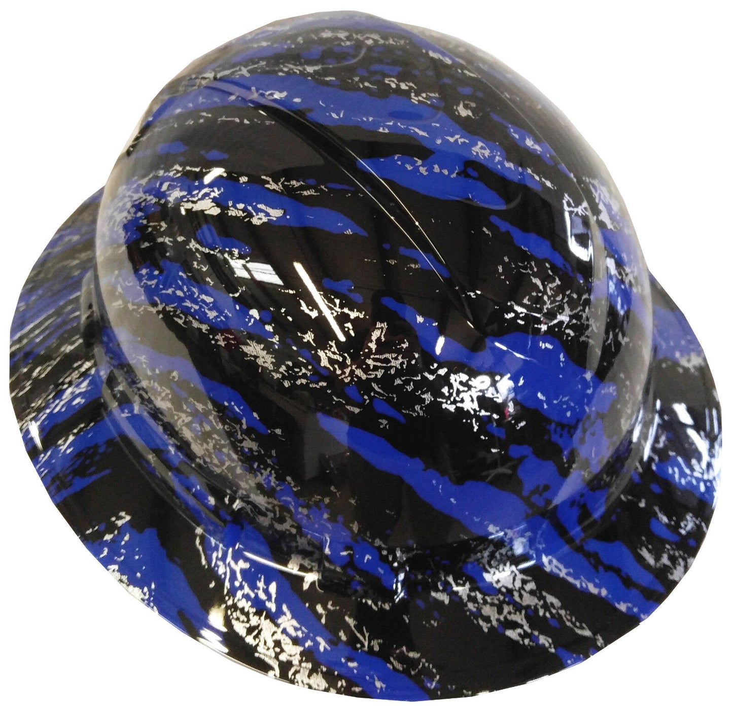 Hydro Dipped Hard Hat Full Brim High Gloss Blue Marble Splash 6 Point Harness