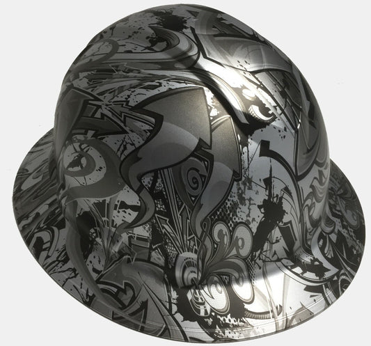 Hydro Dipped Hard Hat Ridgeline Full Brim Custom Silver Metallic Graffiti