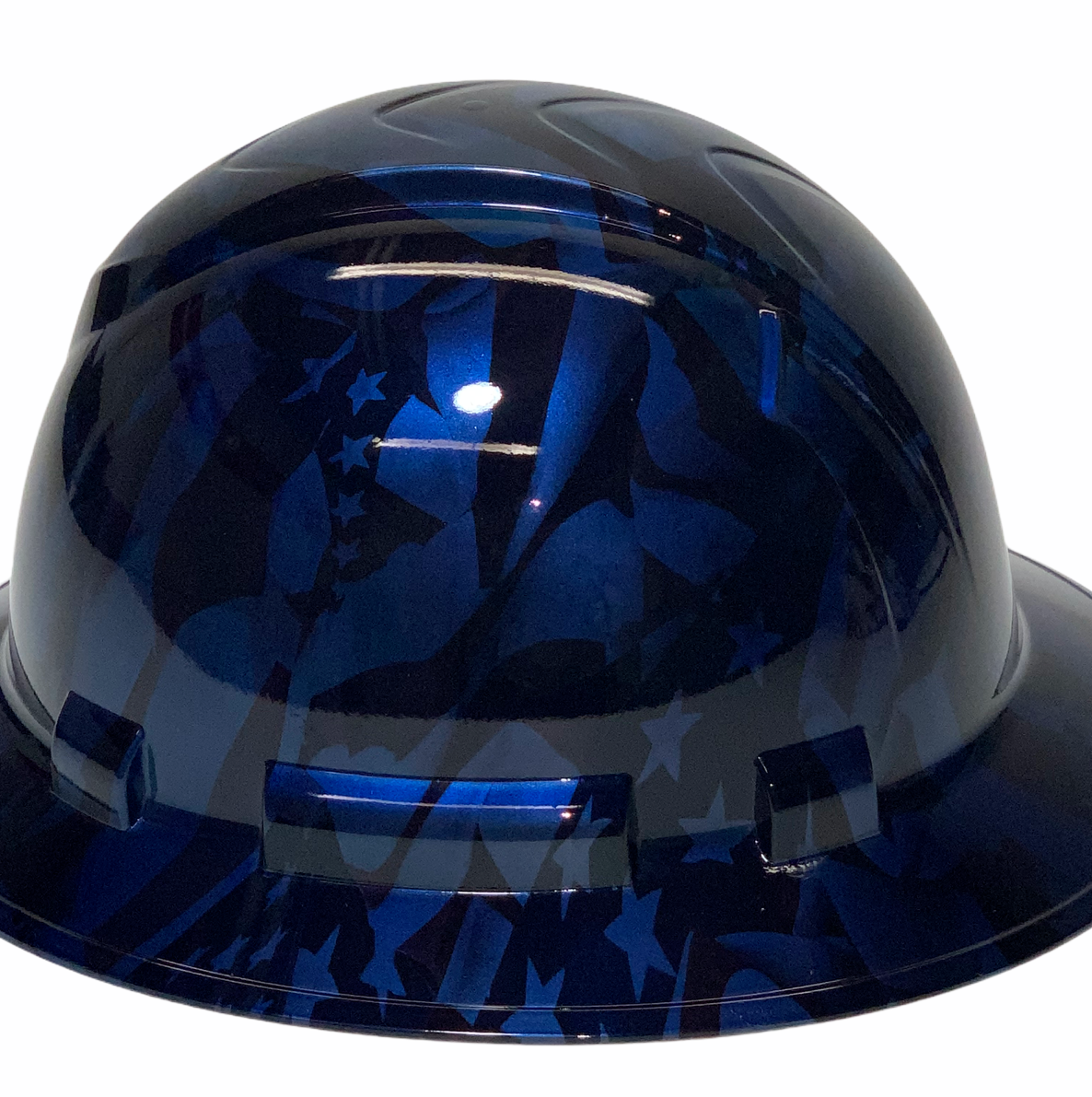 Hydro Dipped Hard Hat Ridgeline Full Brim Custom Blue Translucent American Flags