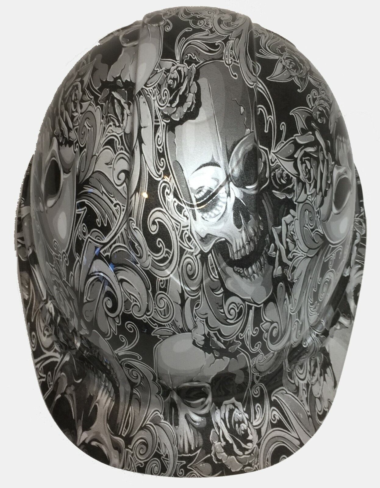 Hydro Dipped Custom Hard Hat Ridgeline Cap Style Pearl White Filigree Skulls