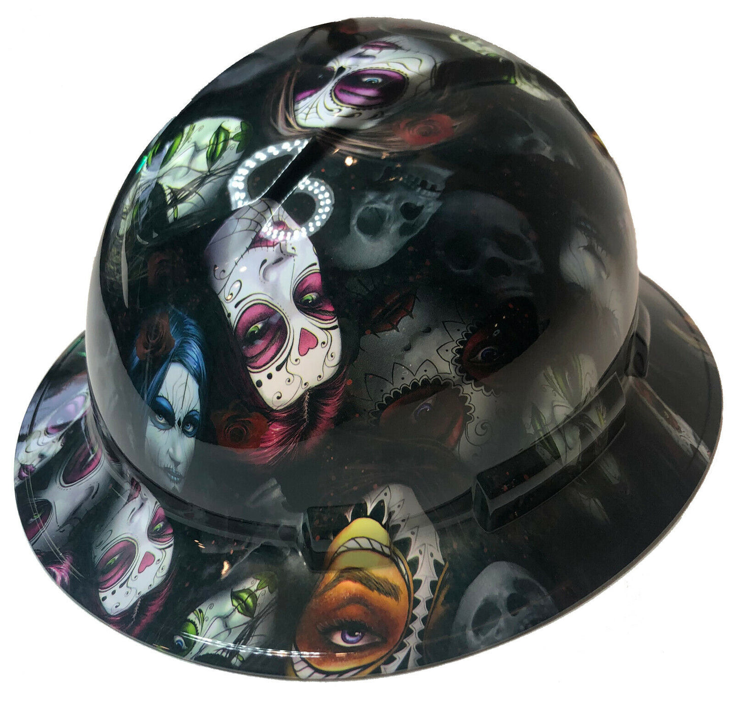 Custom Hydro Dipped Hard Hat Ridgeline Full Brim Day Of The Dead Sugar Skulls