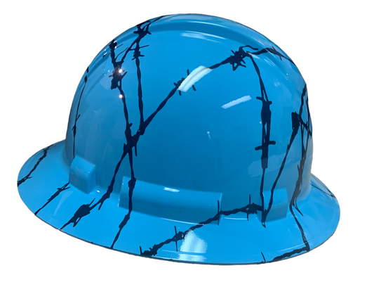 Hydro Dipped Hard Hat Ridgeline Full Brim Custom Teal Barbed Wire