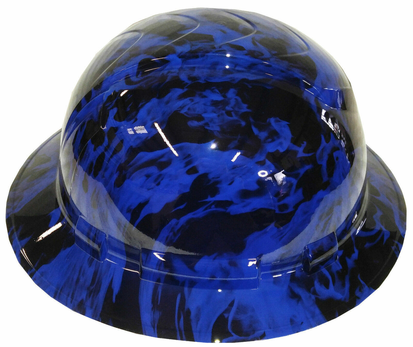 Hydro Dipped Custom Hard Hat Ridgeline Full Brim Dark Blue Flames