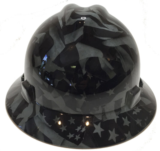 Hydro Dipped MSA Full Brim VGuard Hard Hat Slate Grey Midnight Flag High Gloss