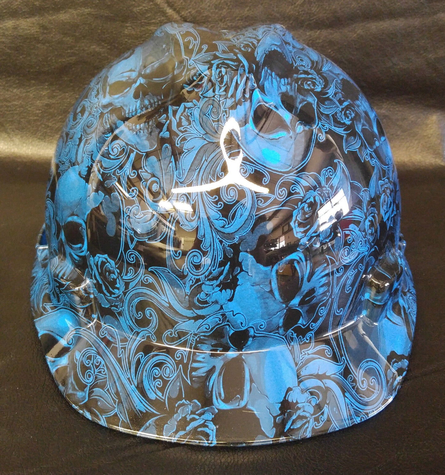 Hydro Dipped Hard Hat MSA Cap Style Blue Filigree Skulls