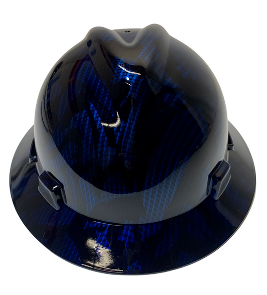 Custom Hard Hat Blue Kandy Carbon Fiber Flags Hydro Dipped Full Brim MSA