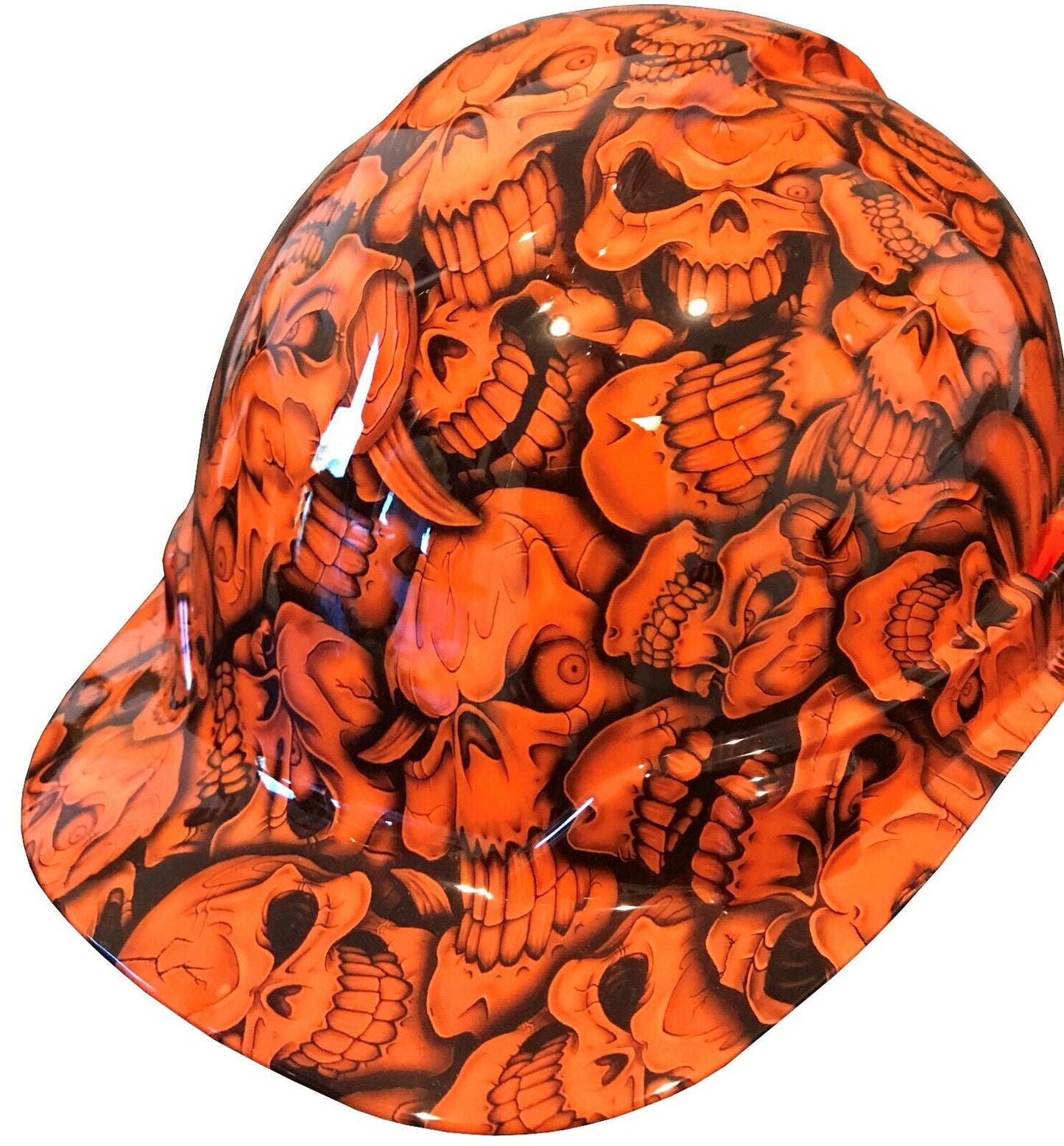 Hydro Dipped Hard Hat Ridgeline Cap Style Custom HiVis Orange Insanity Skulls