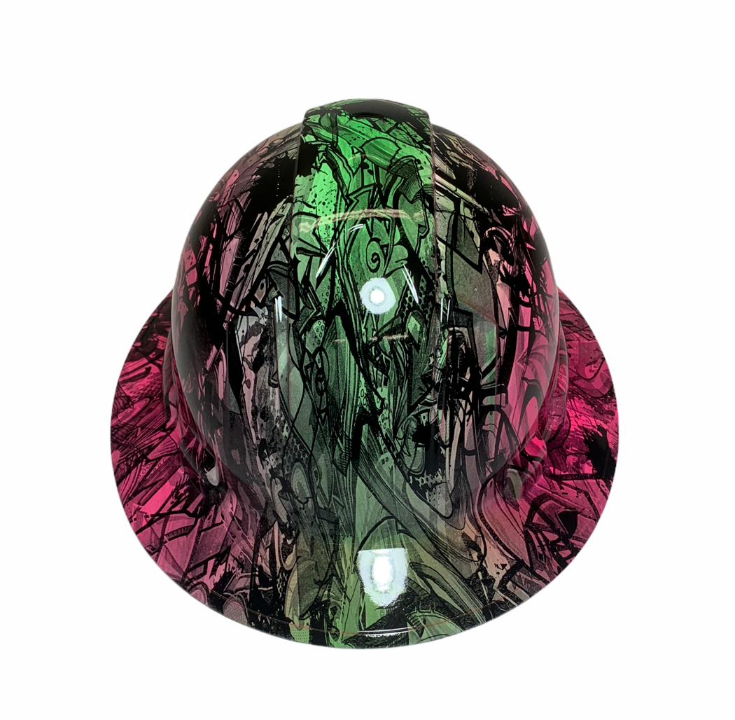 Hydro Dipped Hard Hat Ridgeline Full Brim Custom Pink & Green Double Graffiti