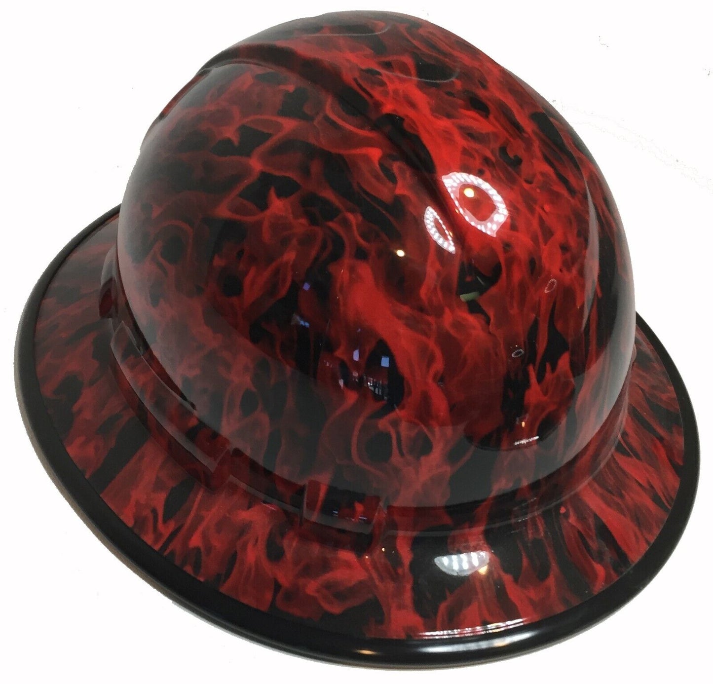 Hydro Dipped Hard Hat Ridgeline Full Brim Custom Red Flames