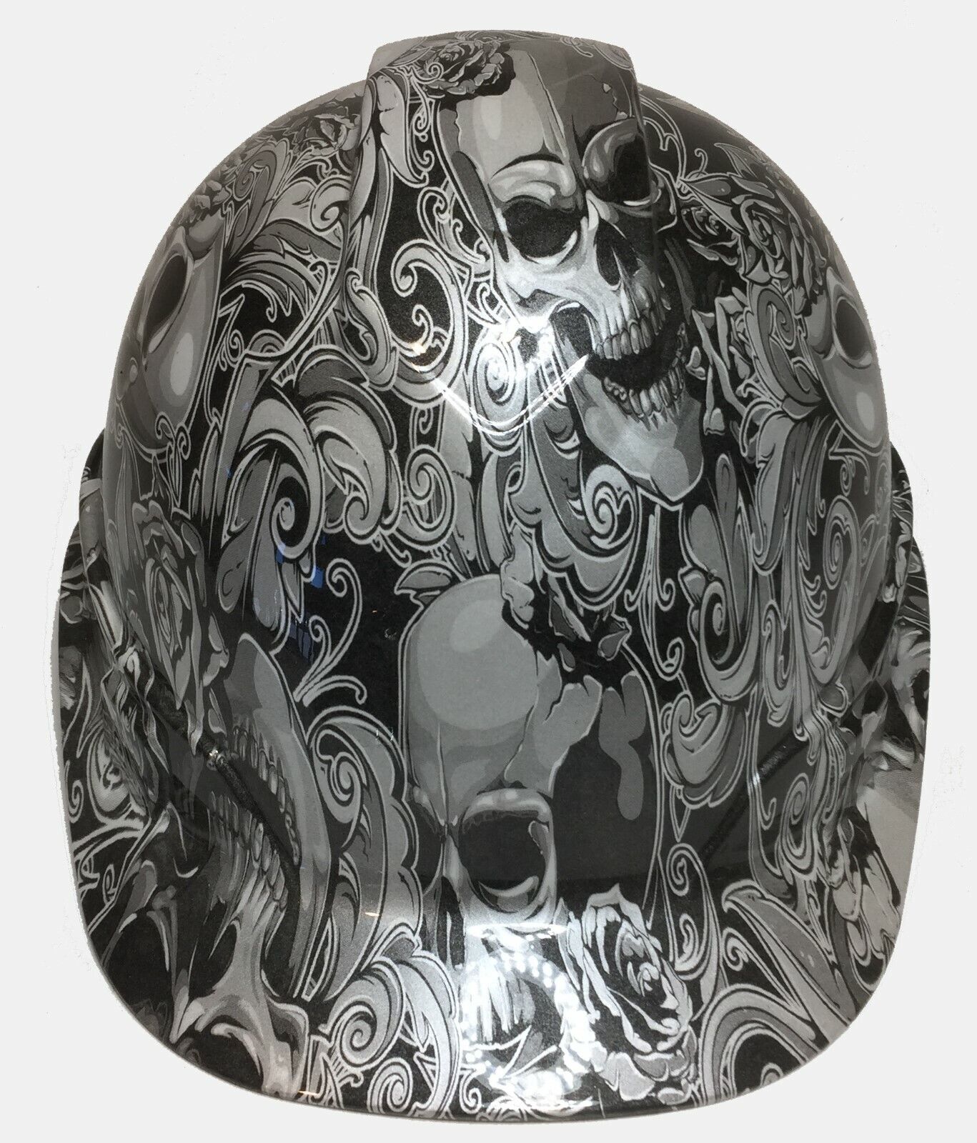 Hydro Dipped Custom Hard Hat Ridgeline Cap Style Pearl White Filigree Skulls