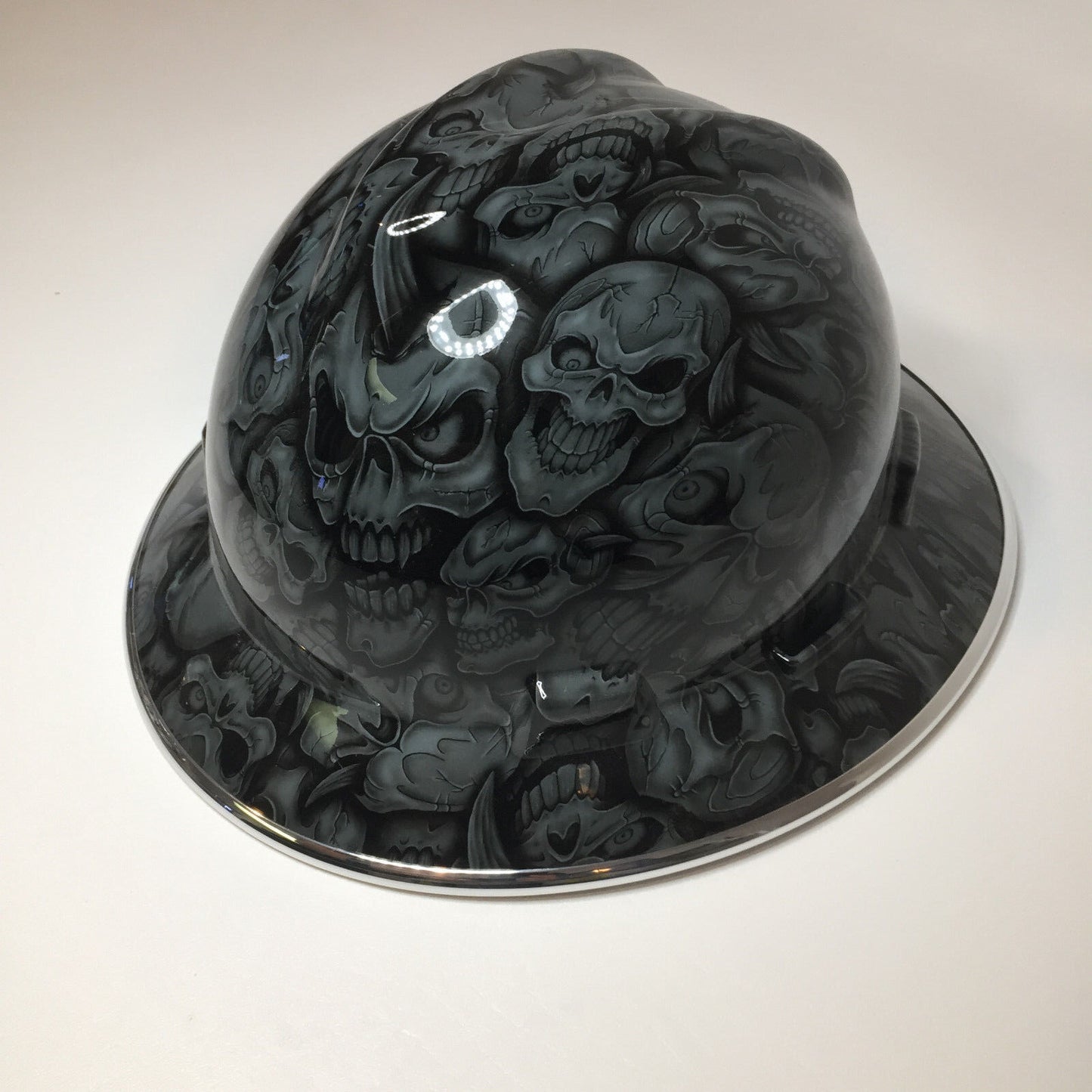 Hydro Dipped Custom Hard Hat MSA Full Brim Grey Insanity With Chrome EdgeGard