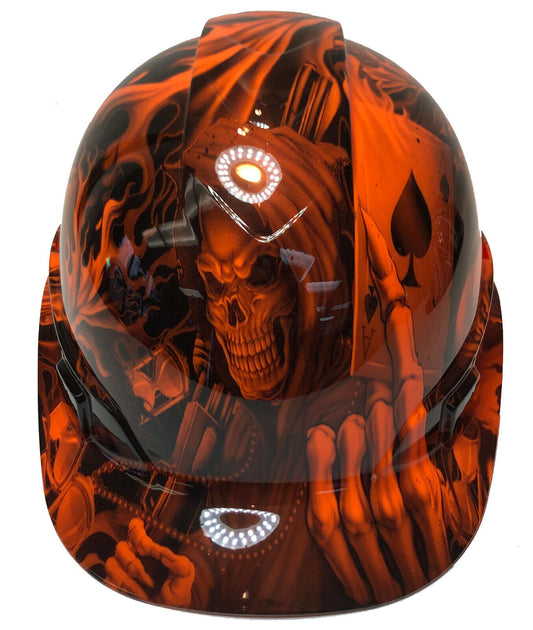 Custom Hydro Dipped Hard Hat Ridgeline Cap Style Hi Vis Orange Ace Of Skulls