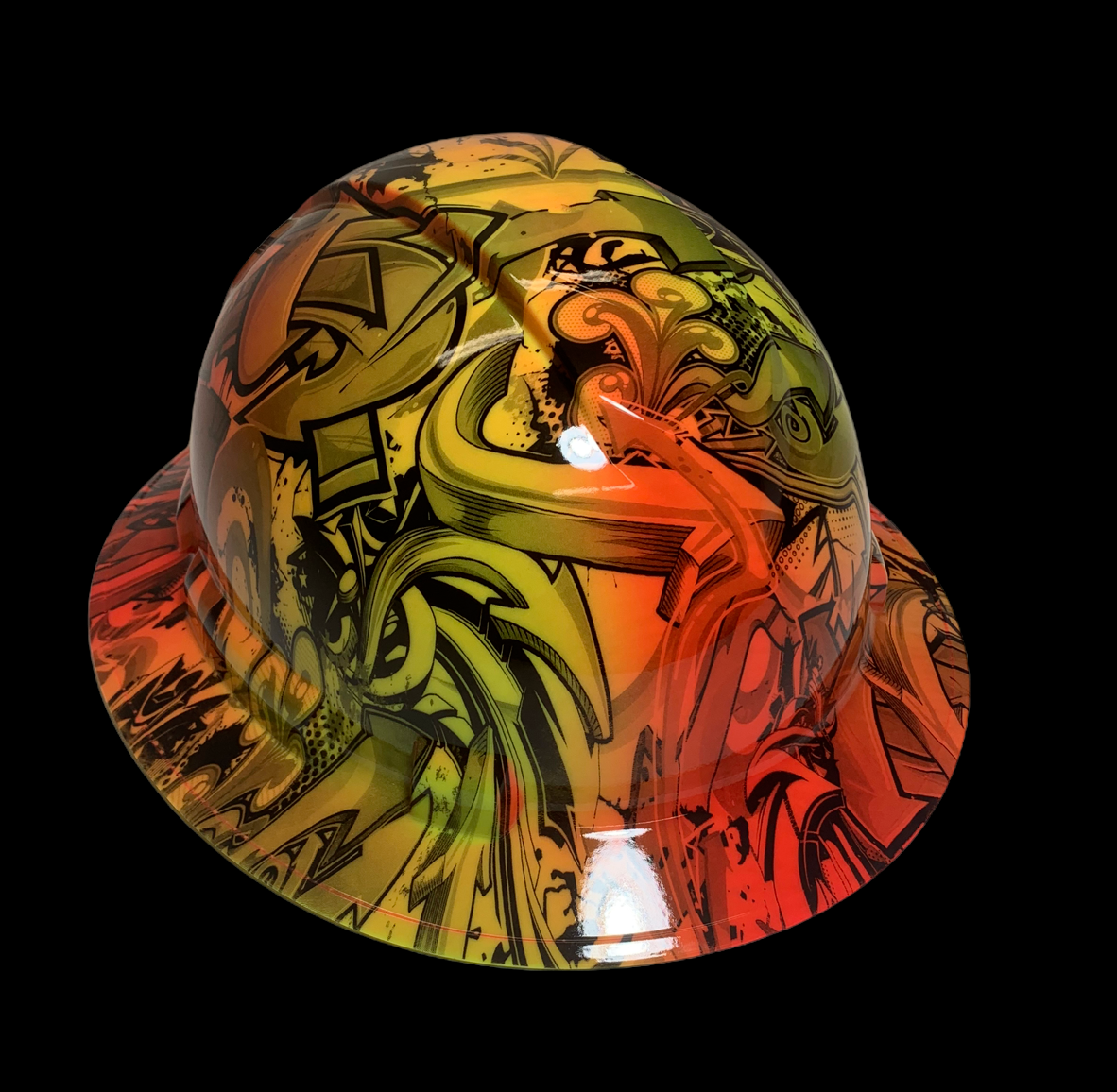 Hydro Dipped Hard Hat Ridgeline Full Brim Custom Yellow/Multi Color Graffiti