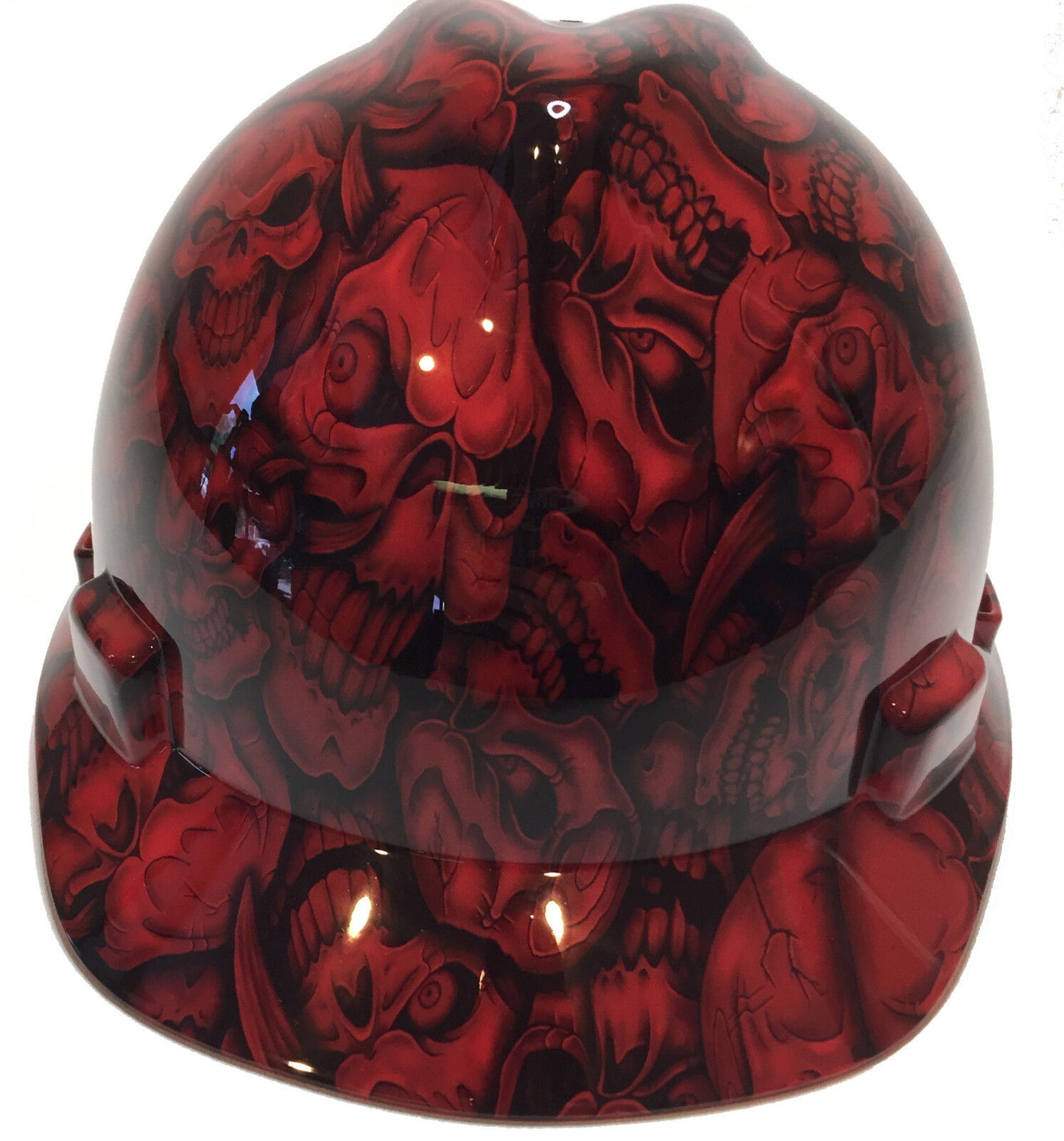 Hydro Dipped MSA Cap Style VGuard Hard Hat Red Insanity Skulls