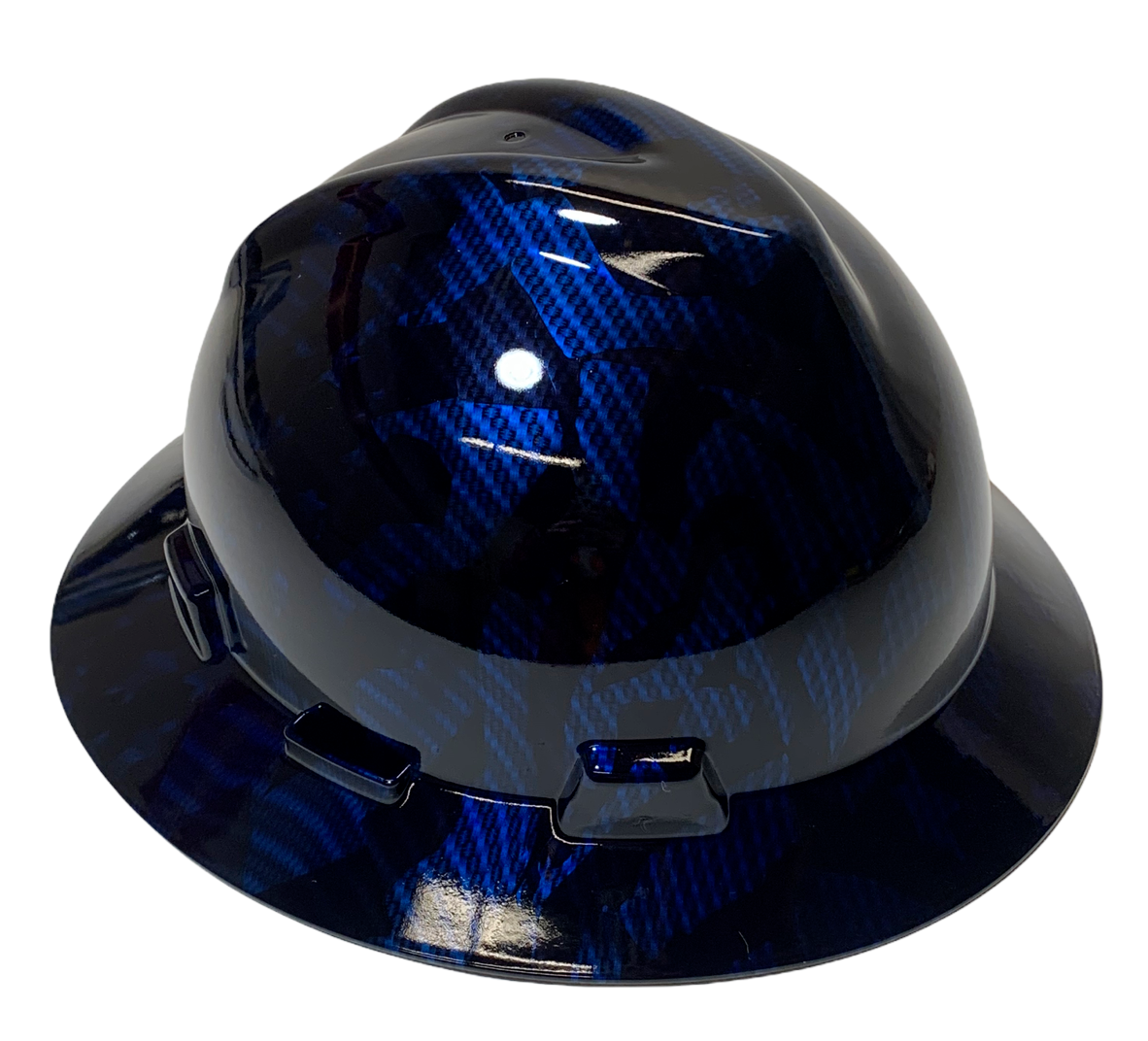 Custom Hard Hat Blue Kandy Carbon Fiber Flags Hydro Dipped Full Brim MSA