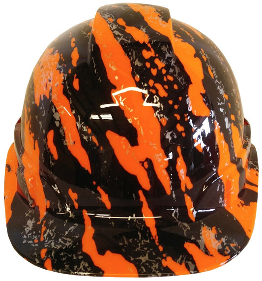 Hydro Dipped Hard Hat Ridgeline Cap Style Custom HiVis Orange Marble Splash