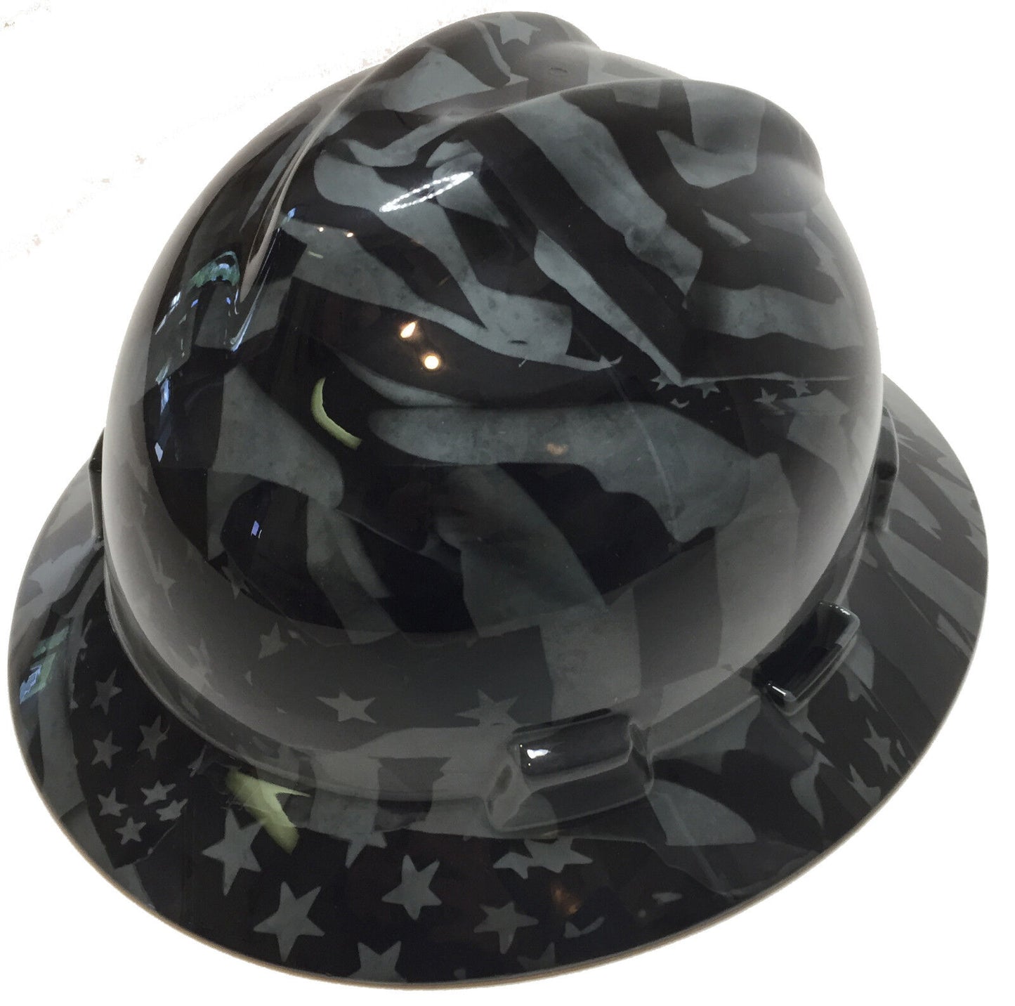 Hydro Dipped MSA Full Brim VGuard Hard Hat Slate Grey Midnight Flag High Gloss