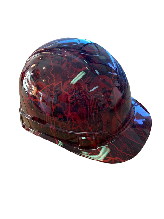 Hydro Dipped Ridgeline Hard Hat Custom Red No Evil Skeletons Kandy Red Lightning