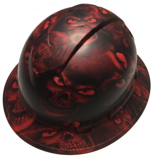 Hydro Dipped Hard Hat Ridgeline Full Brim Custom Red Hades Skulls