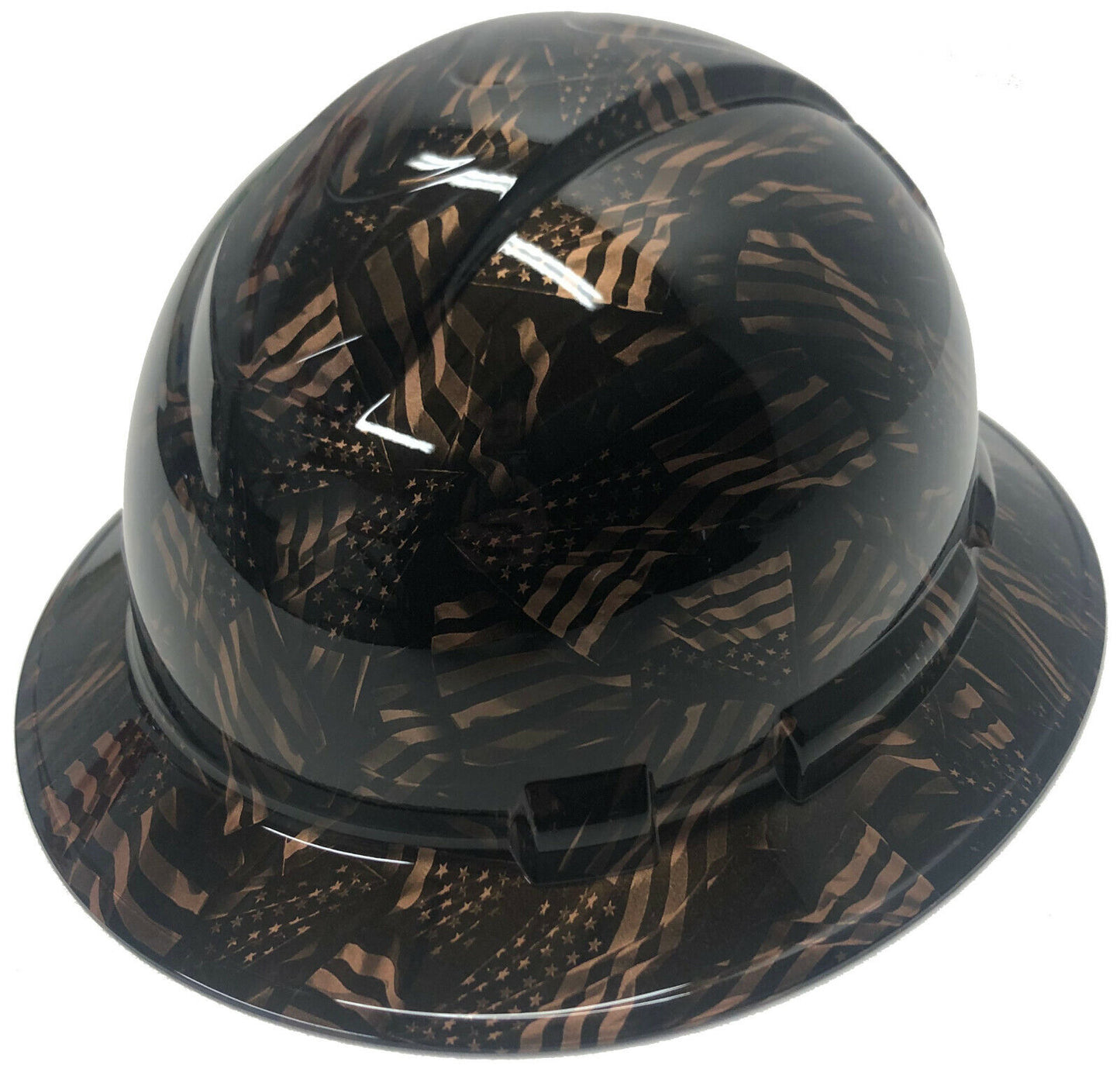 Custom Hydro Dipped Hard Hat Ridgeline Full Brim Copper Metallic Negative American Flag