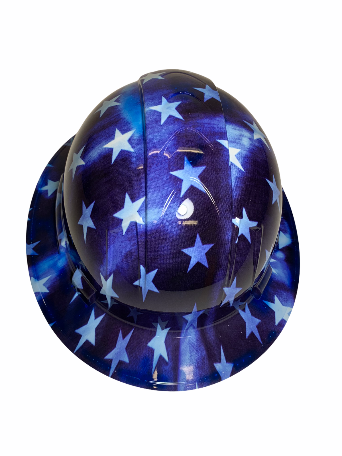 Custom Hydro Dipped Hard Hat Ridgeline Full Brim Blue and White Stars