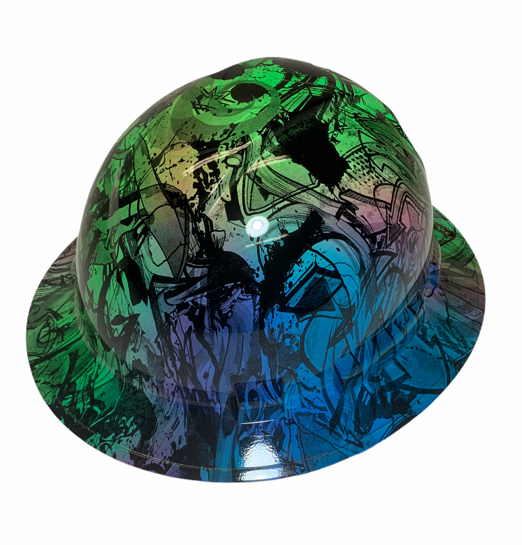 HydroDipped Hard Hat Ridgeline Full Brim Custom Blue Multi Color Double Graffiti