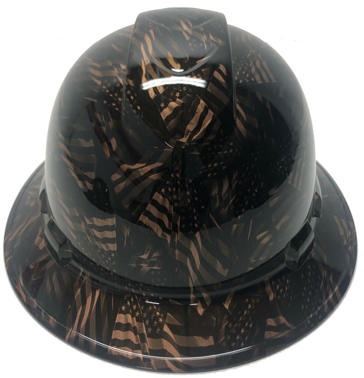 Custom Hydro Dipped Hard Hat Ridgeline Full Brim Copper Metallic Negative American Flag