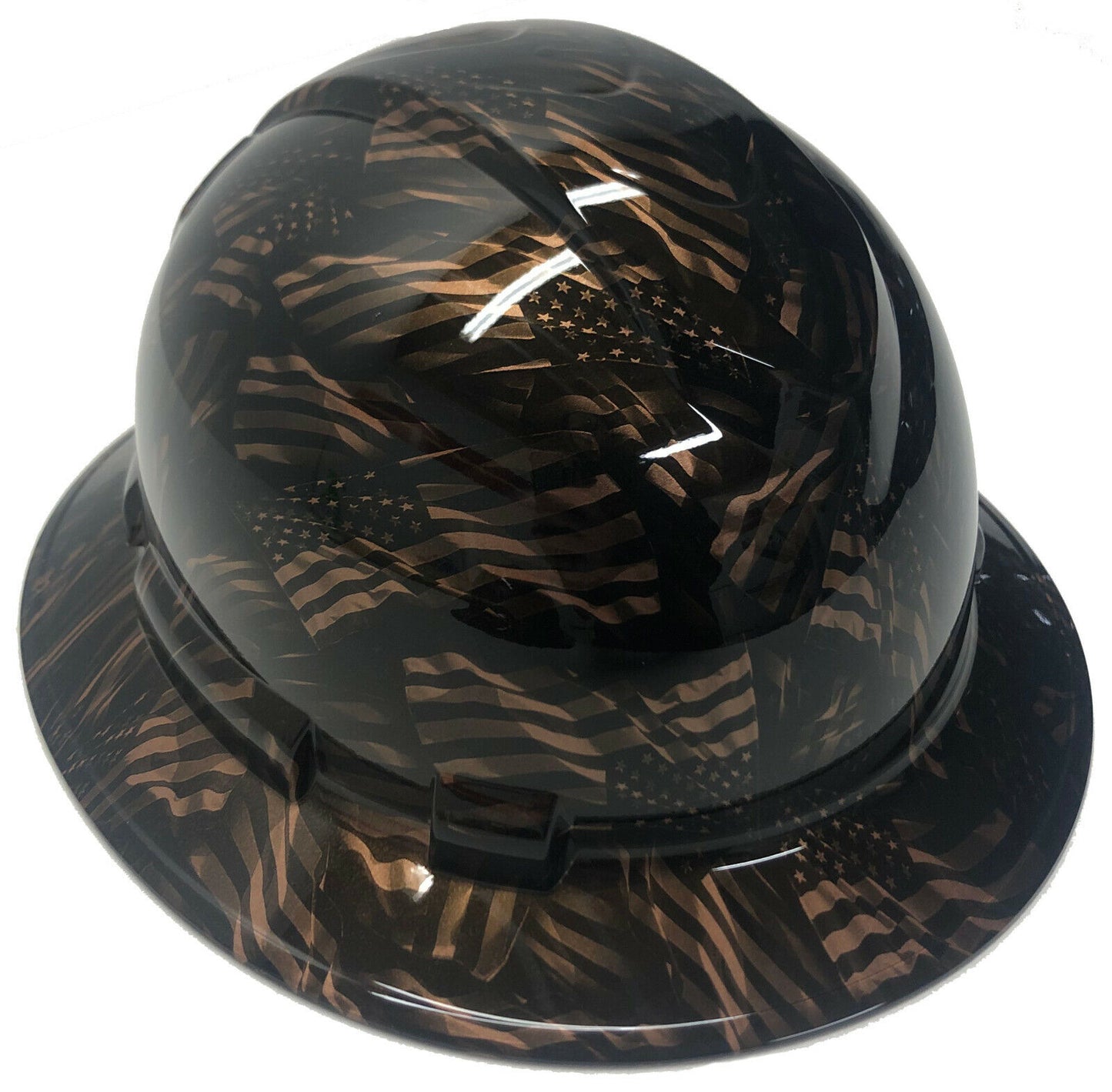 Custom Hydro Dipped Hard Hat Ridgeline Full Brim Copper Metallic Negative American Flag