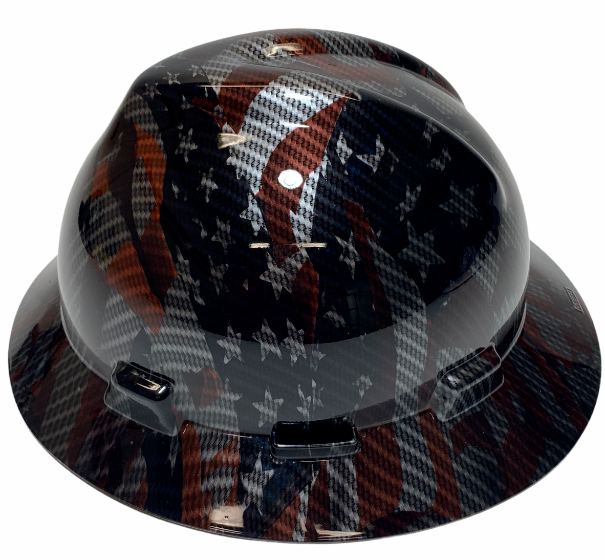 Hydro Dipped Carbon Fiber American Flags High Gloss MSA V-Gard Full Brim