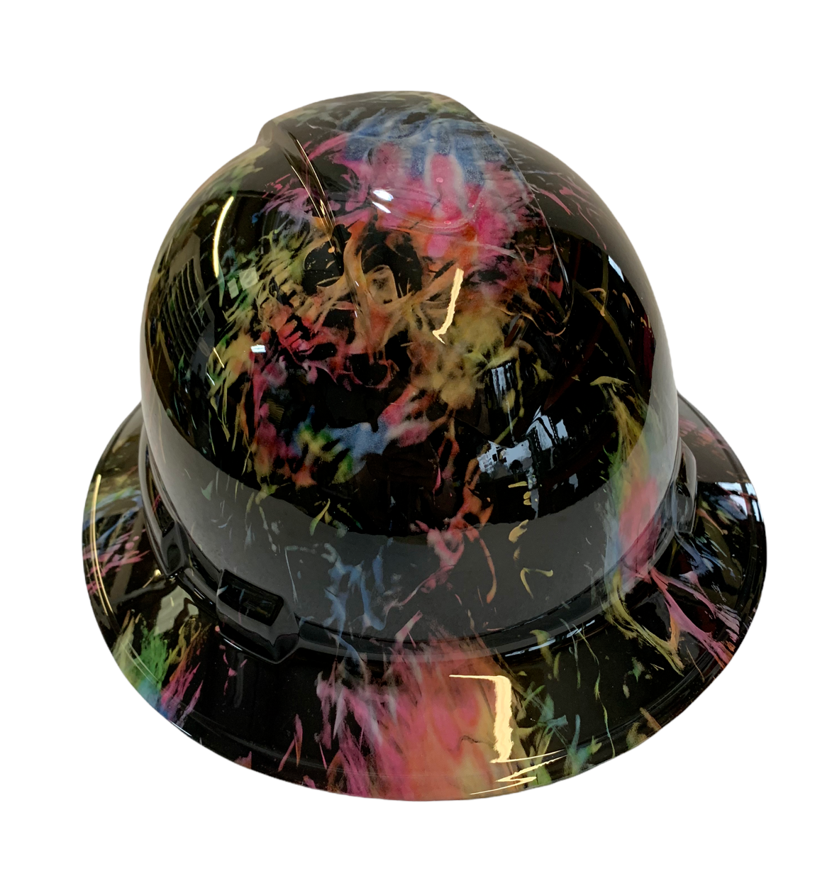 Hydro Dipped Hard Hat Ridgeline Full Brim Custom Tie Dye Flaming Skulls