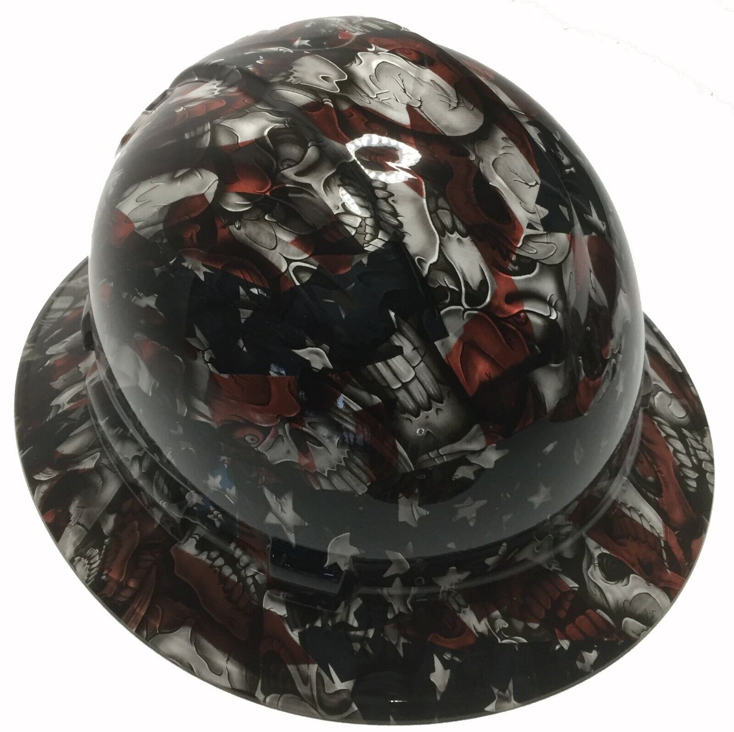 Hydro Dipped Custom Hard Hat Ridgeline Full Brim American Flag Insanity Skulls