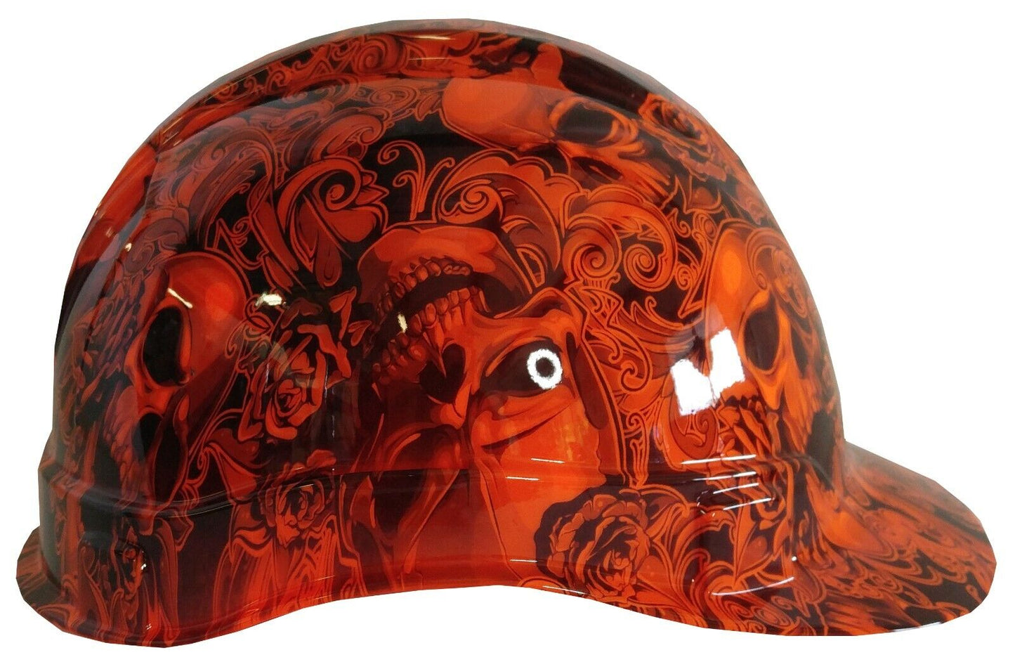 Hydro Dipped Hard Hat Ridgeline Cap Style Custom HiVis Orange Filigree Skulls