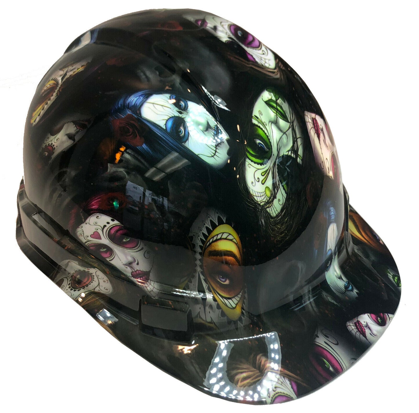 Custom Hydro Dipped Hard Hat Ridgeline Cap Style Day Of The Dead Sugar Skulls