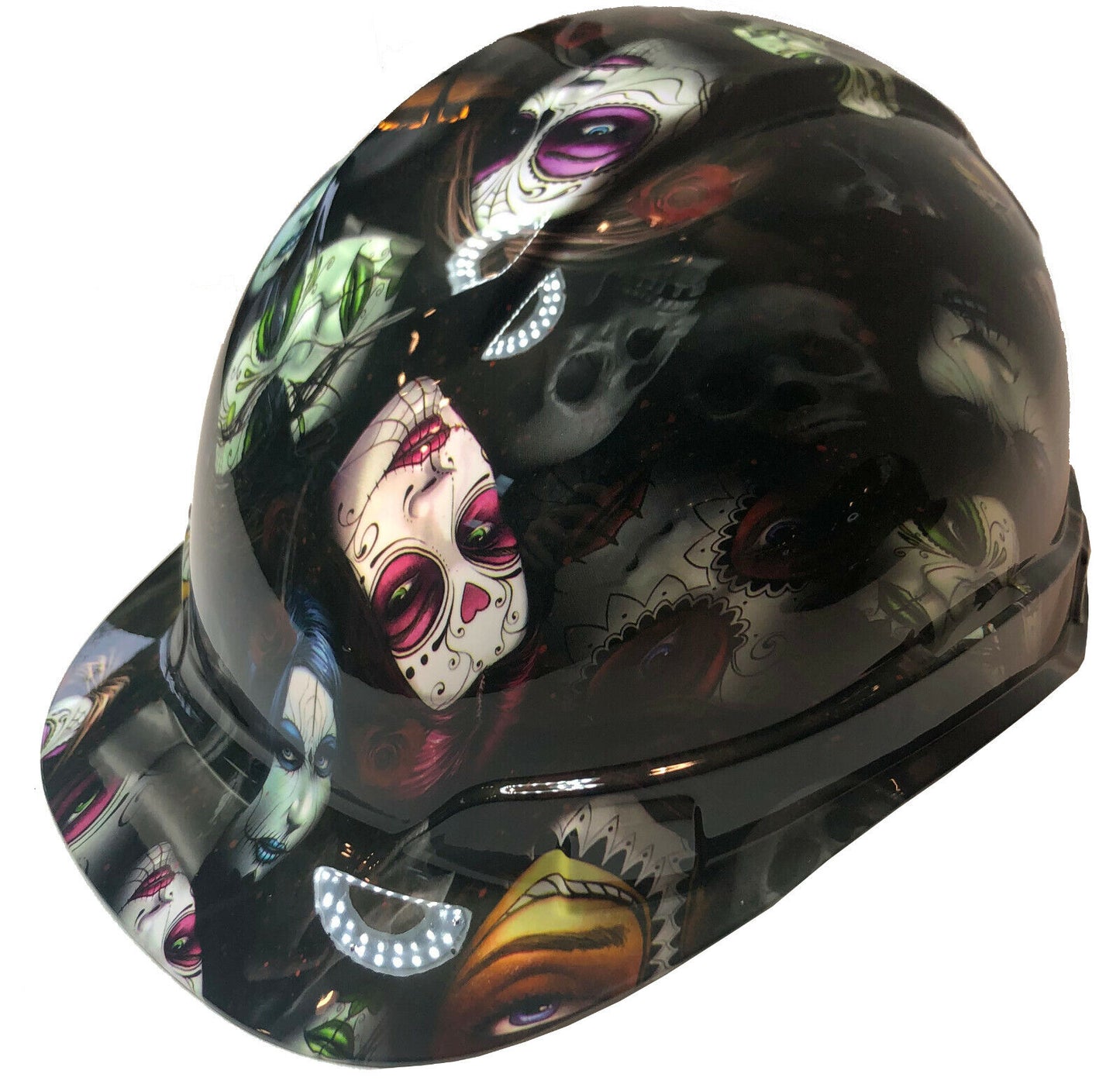 Custom Hydro Dipped Hard Hat Ridgeline Cap Style Day Of The Dead Sugar Skulls